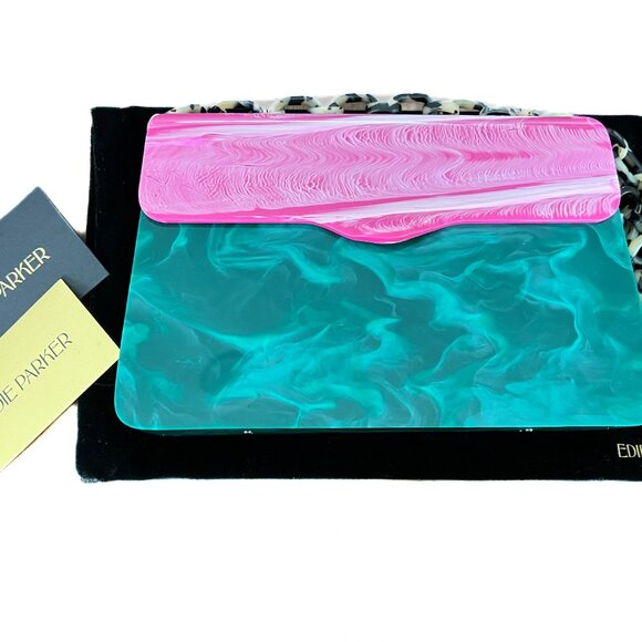 EDIE PARKER Malachite & Pink Acrylic Box Bag Tortoise Chain Hardbody Lady RARE - Picture 11 of 12